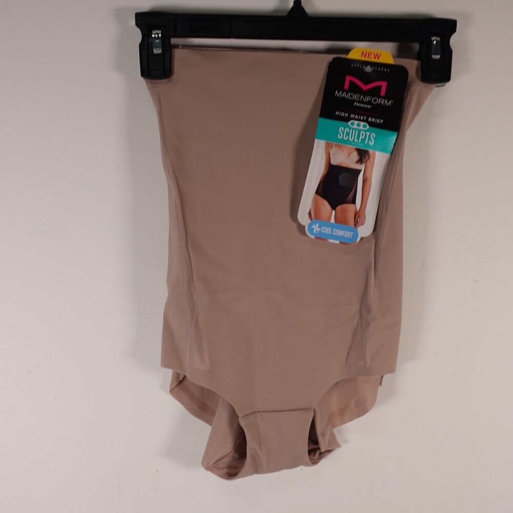 Maidenform Flexees Sculpts High Waist Brief Cool Comfort Beige Size Medium Firm